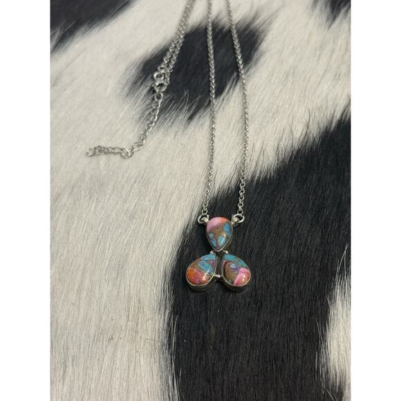 Native American Southwest Sterling Silver 3 Stone Purple Ice Dahlia Bar Necklace - Picture 5 of 11